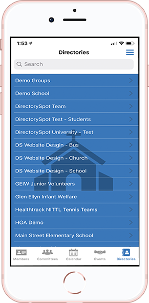 DirectorySpot Church directories on smartphone