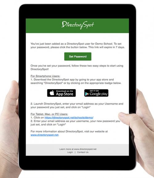 DirectorySpot app on tablet